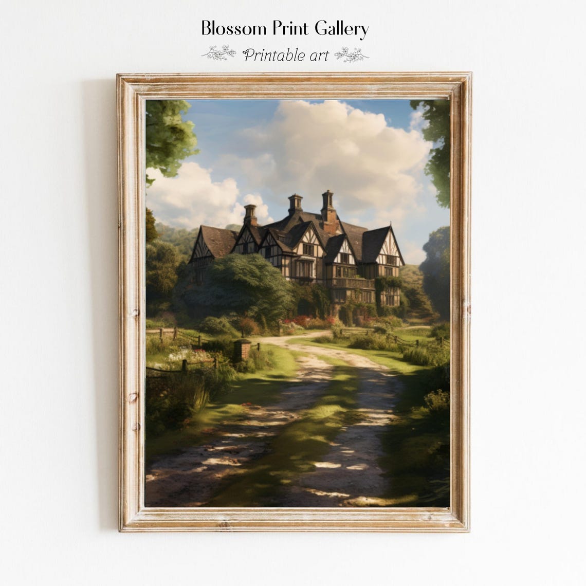 Mansion Oil Painting Vintage Moody Wall Art Living Room Decor Cottagecore Dark Academia Farmhouse Print Countryside Art Rustic 619