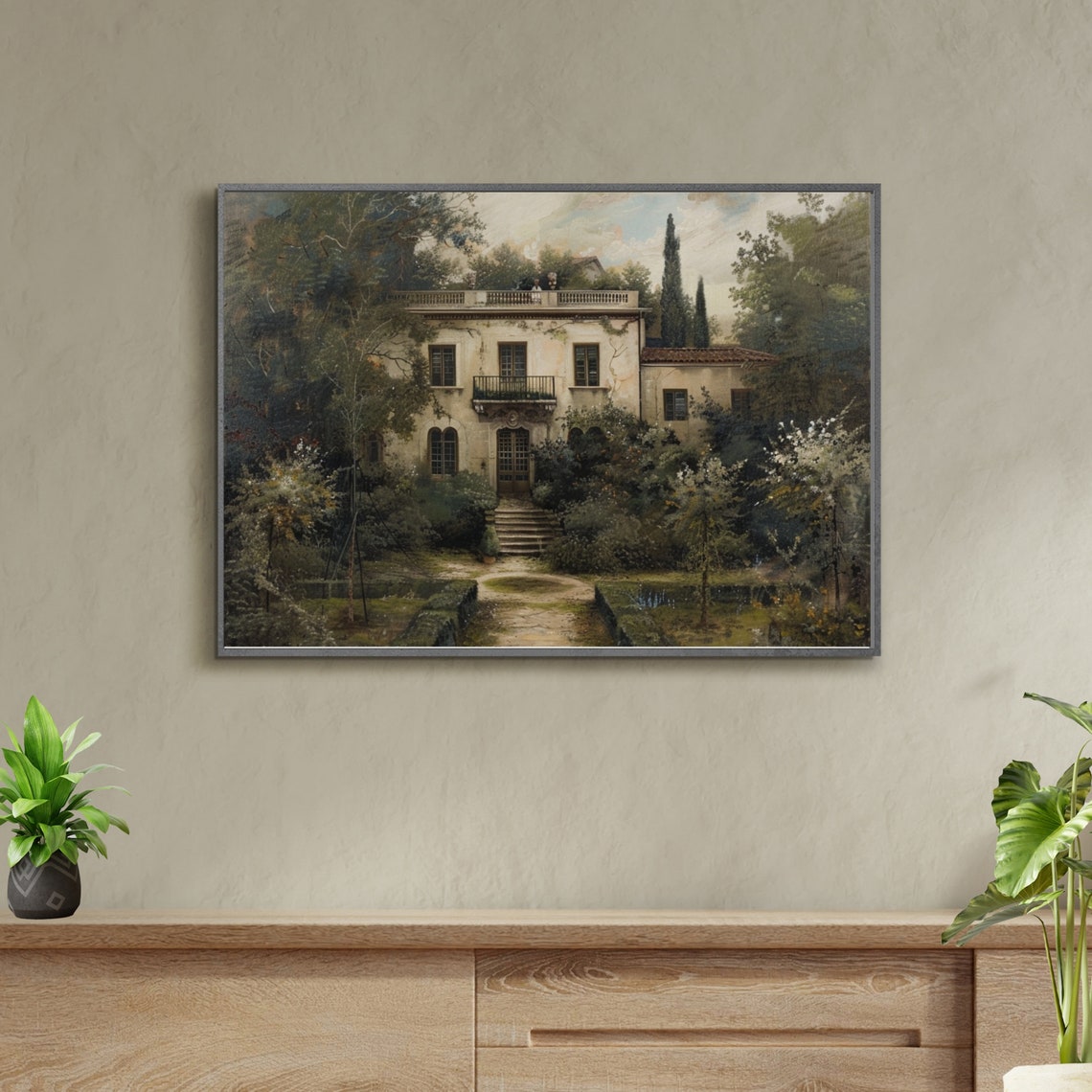 Old Italian Villa with Garden Moody Vintage Architecture Poster - Image 3