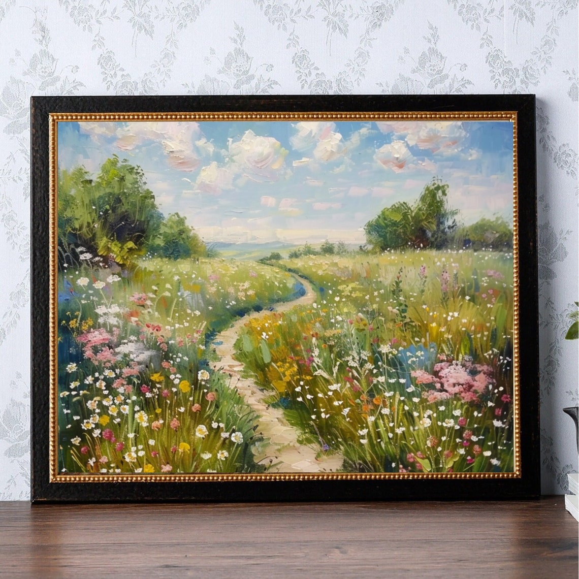 Wildflower Path Through Sunny Summer Meadow Landscape Poster - Image 3