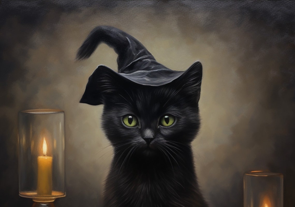 Black Cat In Witch Hat With Books And Jack O Lantern Halloween Poster - Image 4