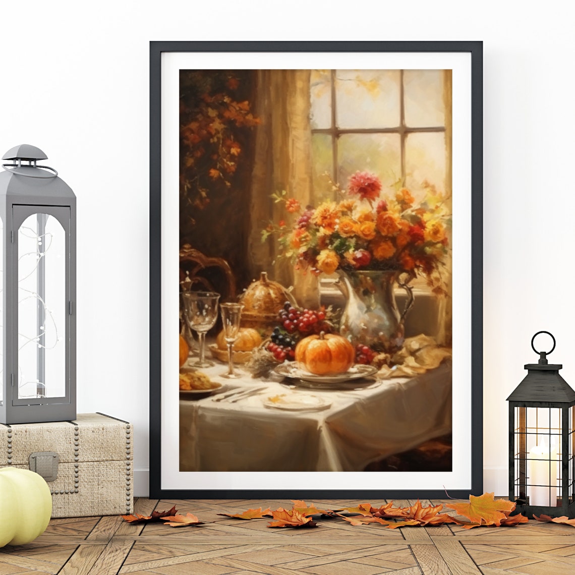 Autumn Harvest Dinner Table by Sunlit Window Still Life Poster - Image 5