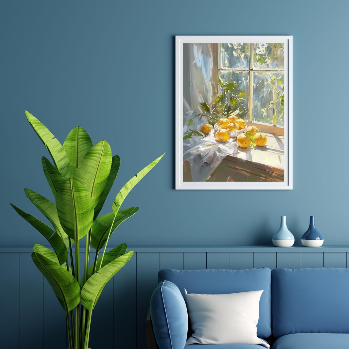 Sunlit Lemon Bowl Still Life Oil Painting Kitchen Window Poster - Image 6