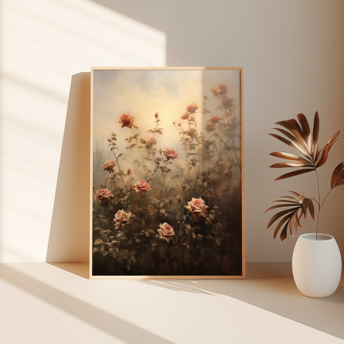 Dark Antique Moody Rose Painting Floral Wall Art Art Vintage Dark Academia Painting Botanical Wall Art Dark Roses Flower Decor - Image 2