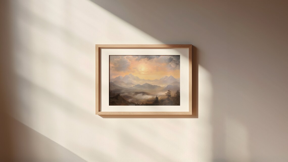 Rustic Mountain Landscape, Vintage Sunrise Art Print - Image 2