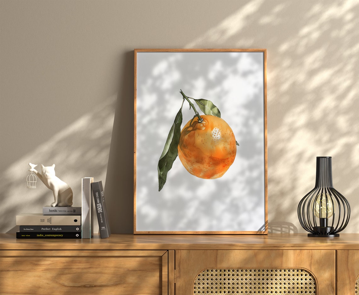 Single Orange Fruit Watercolor Minimalist Kitchen Wall Poster - Image 3