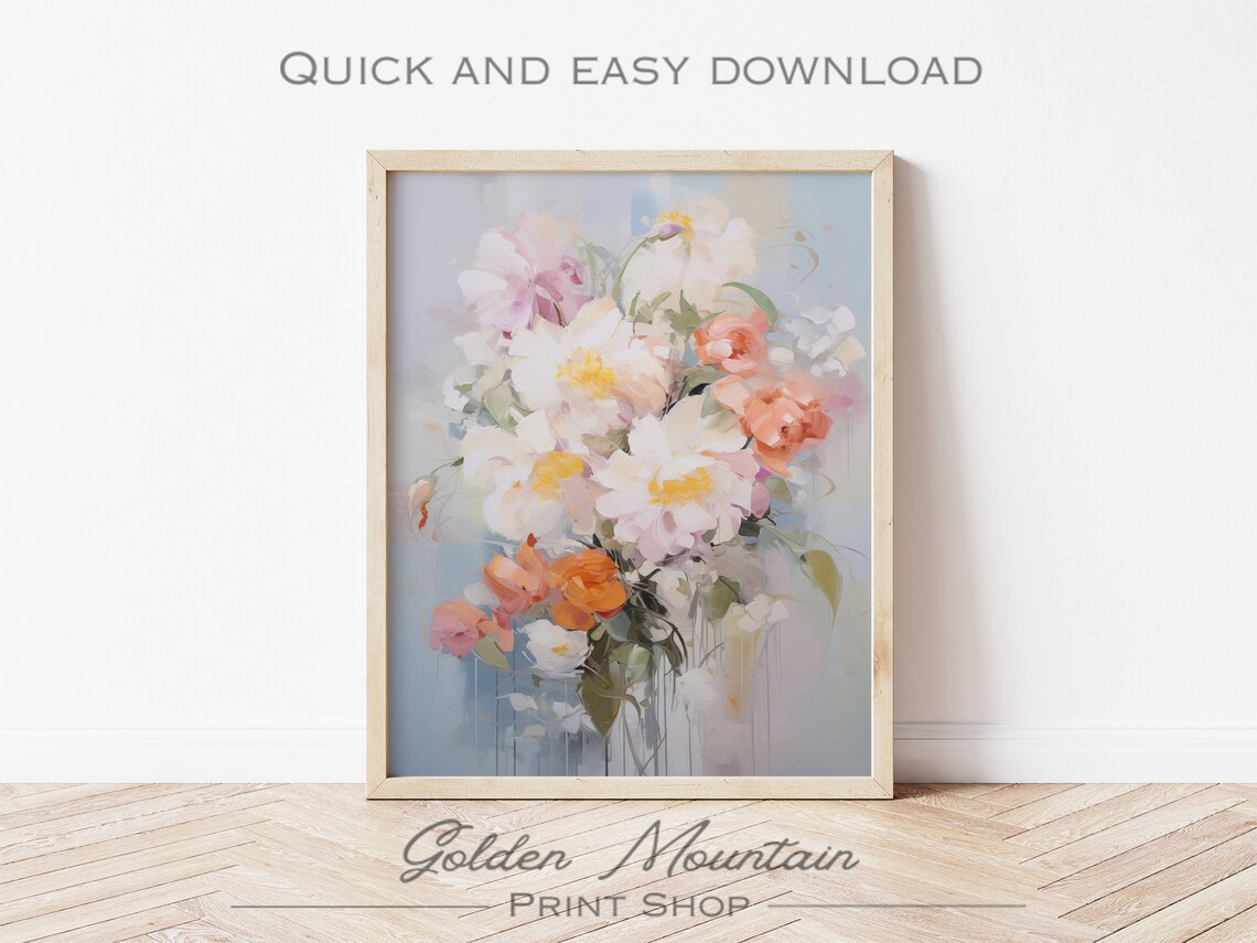 Colorful Pastel Flower Bouquet Abstract Oil Painting Style Poster - Image 2