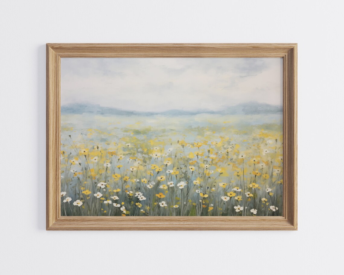 Yellow Wildflower Field Meadow Impressionist Summer Floral Landscape Poster - Image 3