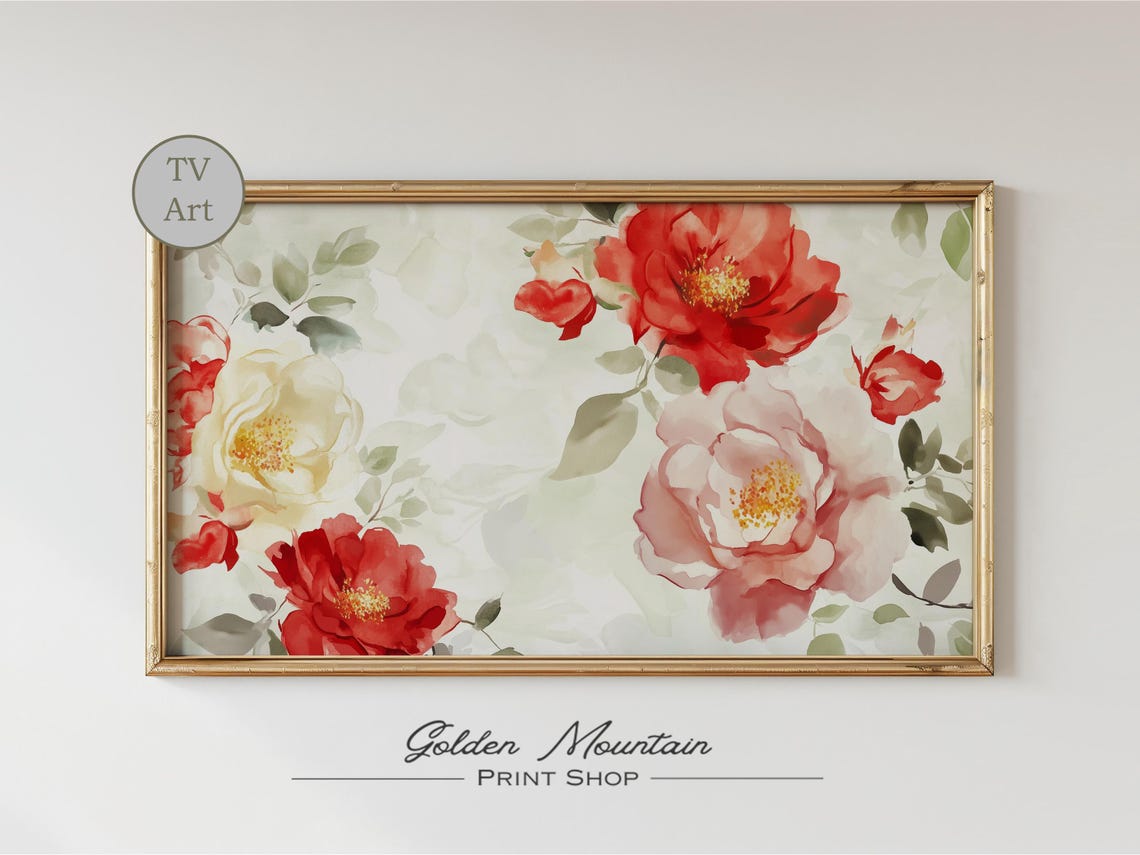 Red Abstract Wildflower Tv Art Spring Tv Art Flower Painting Farmhouse Tv Art Spring Decor Pink Flower Tv Art Floral Art - Image 2