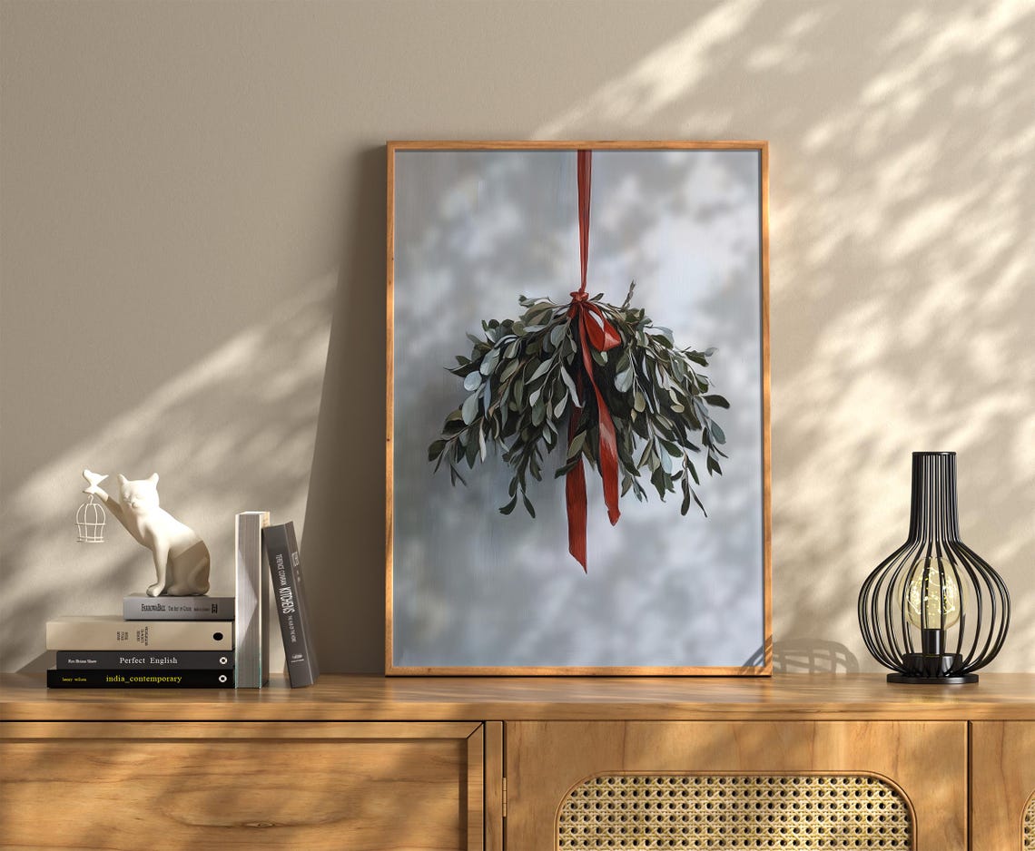 Hanging Eucalyptus Red Ribbon Natural Minimalist Botanical Wall Art - Image 3