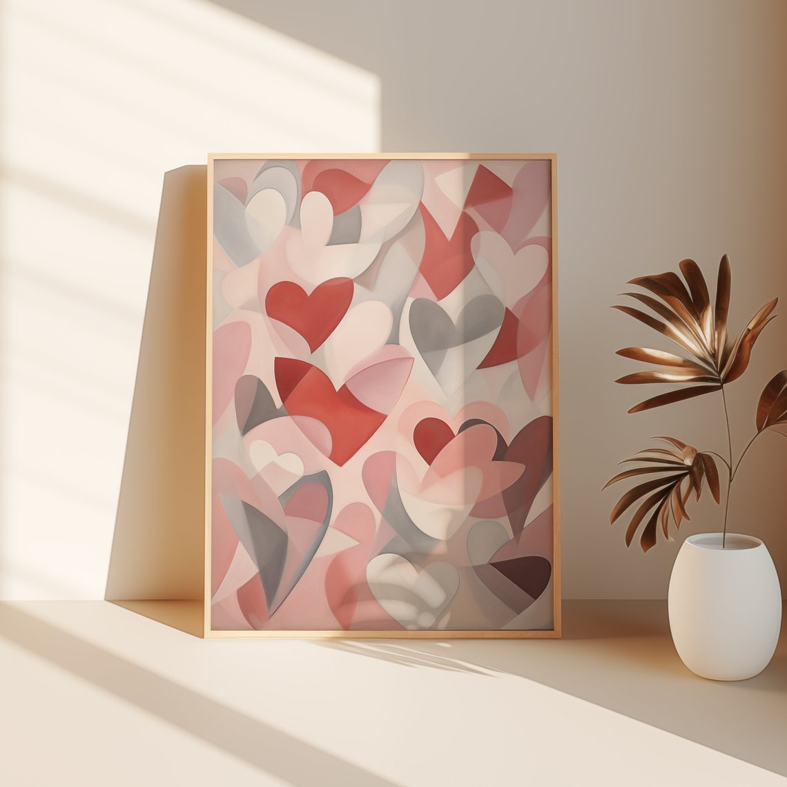 Abstract Overlapping Hearts Red Pink Valentines Day Love Print - Image 2