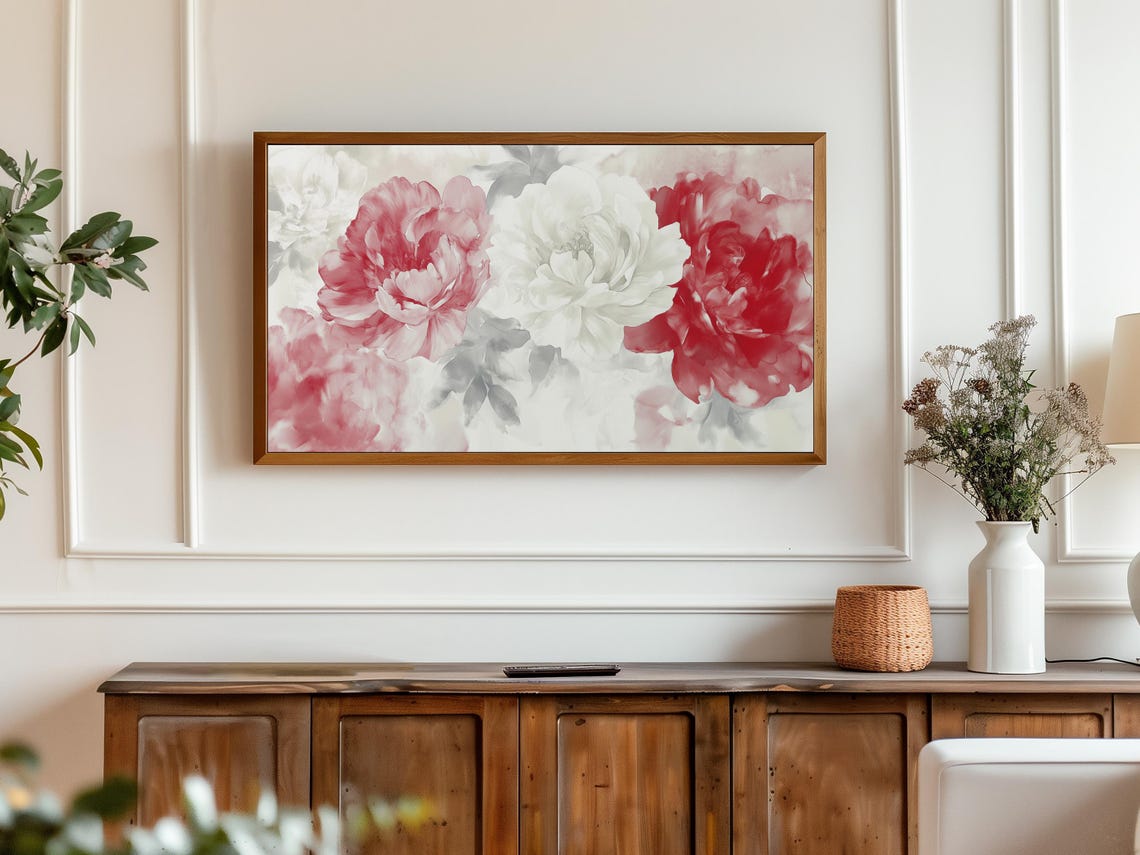 Abstract Red Pink and White Peonies Bold Watercolor Bloom Poster - Image 3