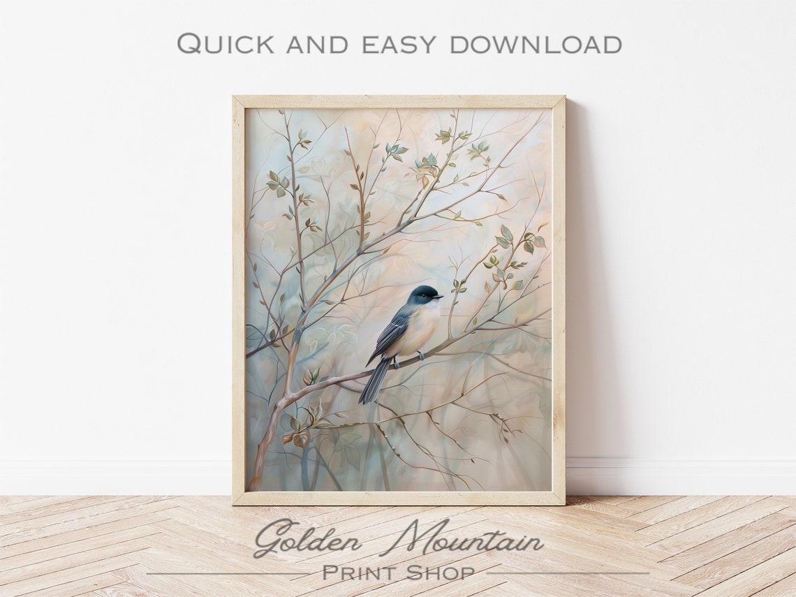 Dark Headed Songbird Blossom Branch Spring Vintage Bird Poster - Image 2