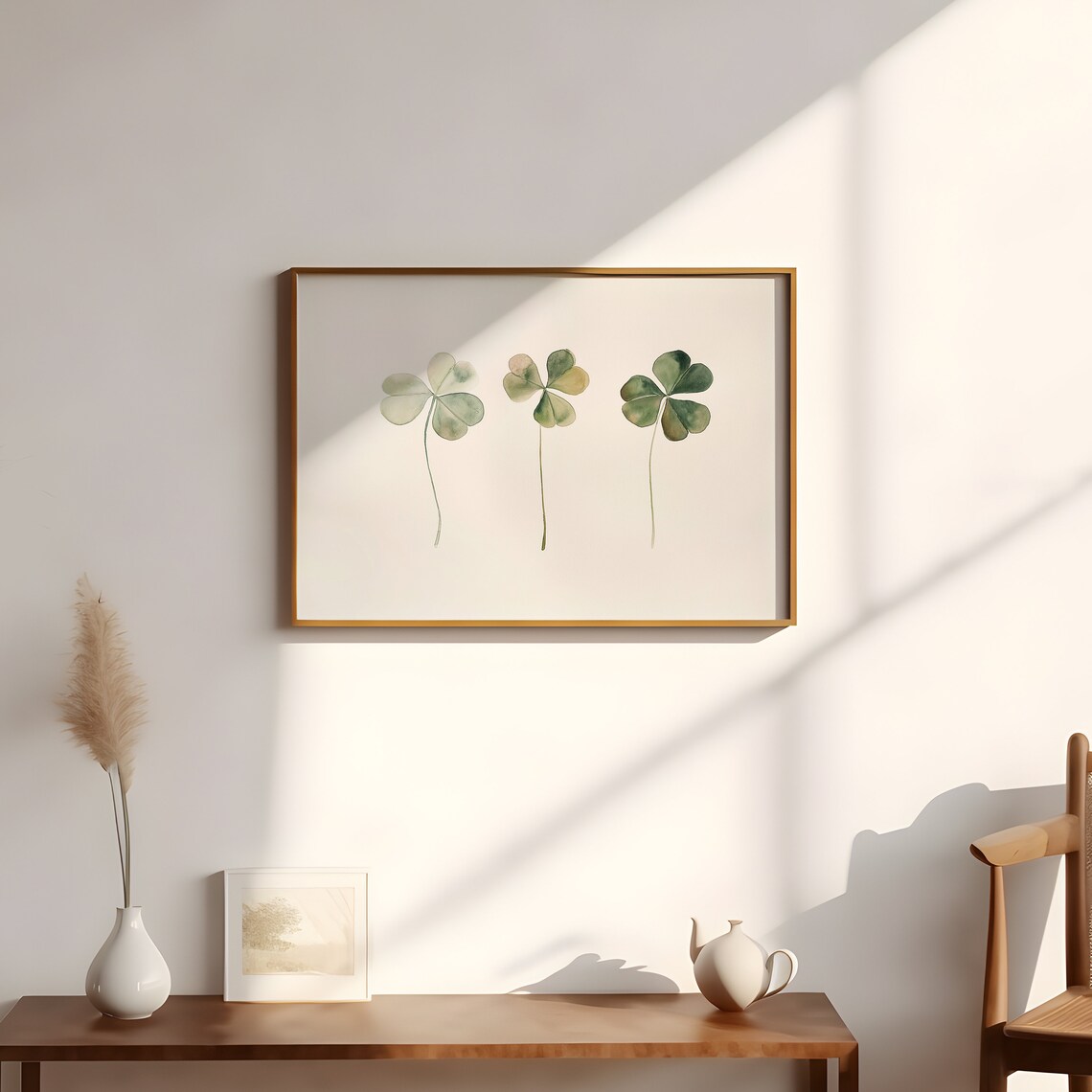 Shamrock Trio Watercolor Saint Patricks Day Boho Decor Wall Art - Image 3