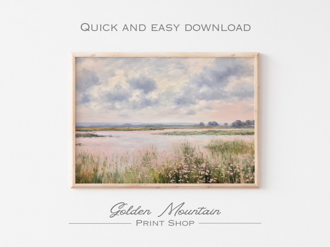 Neutral Countryside Marsh Spring Landscape Art Print - Image 3