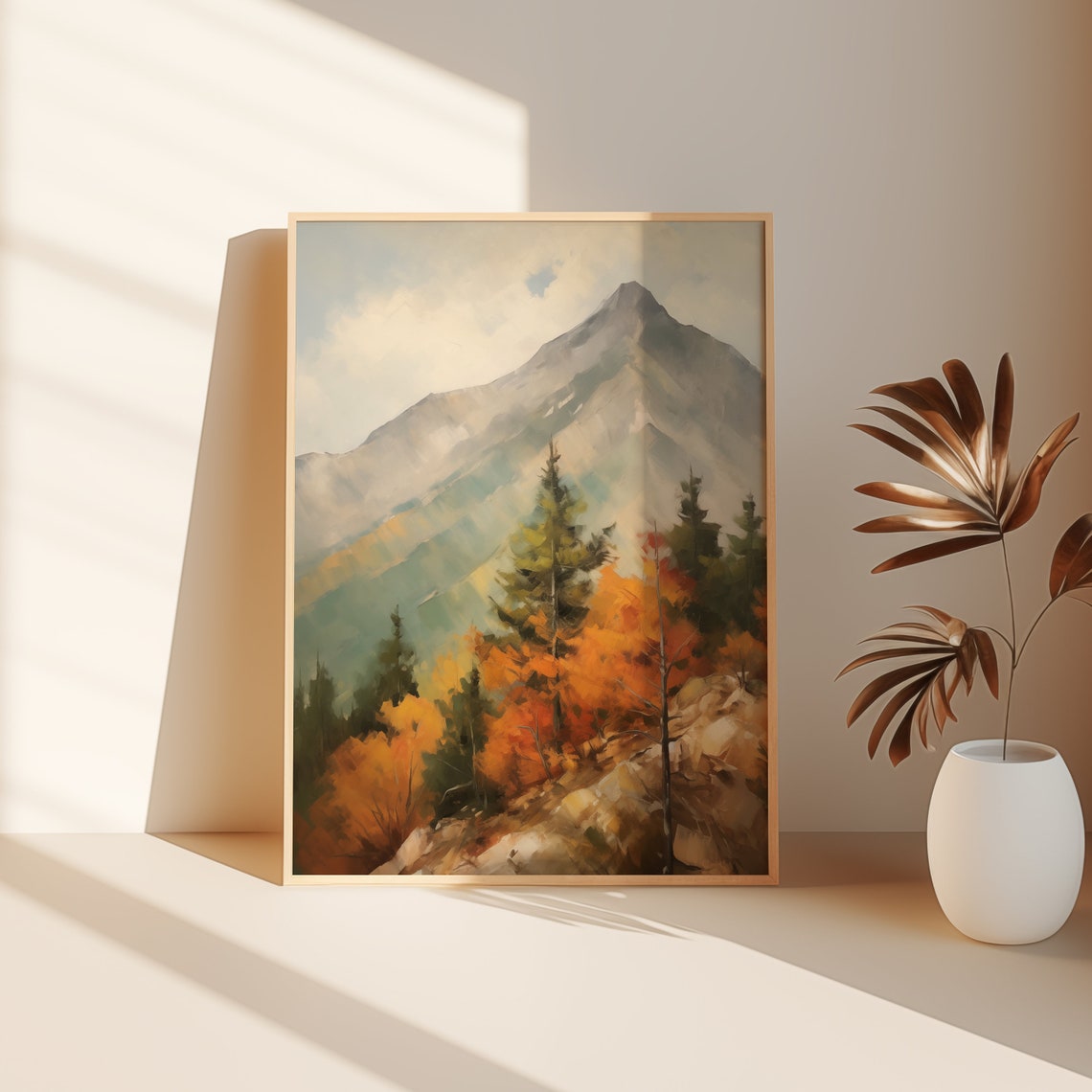 Mountain Peak Green Slopes Orange Autumn Trees Landscape Poster - Image 2