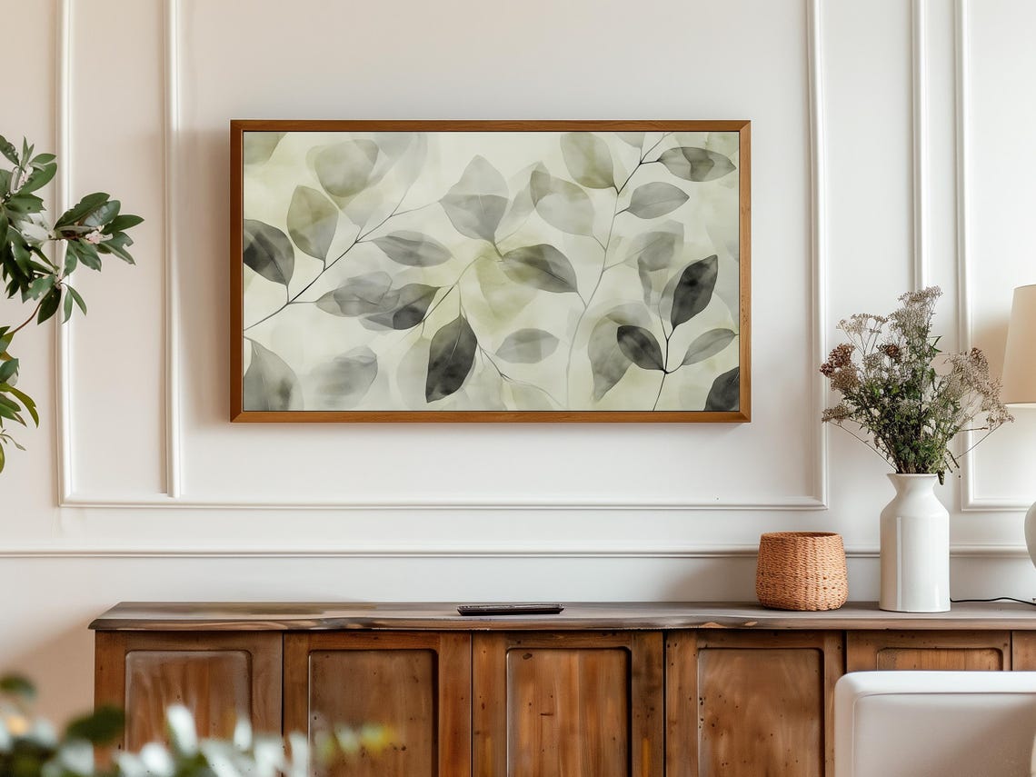 Eucalyptus Leaf Watercolor Botanical Neutral Frame TV Art Print - Image 3