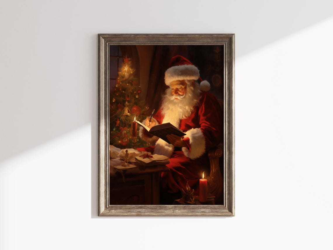 Santa Claus Writing Book Candlelight Christmas Vintage Poster - Image 2