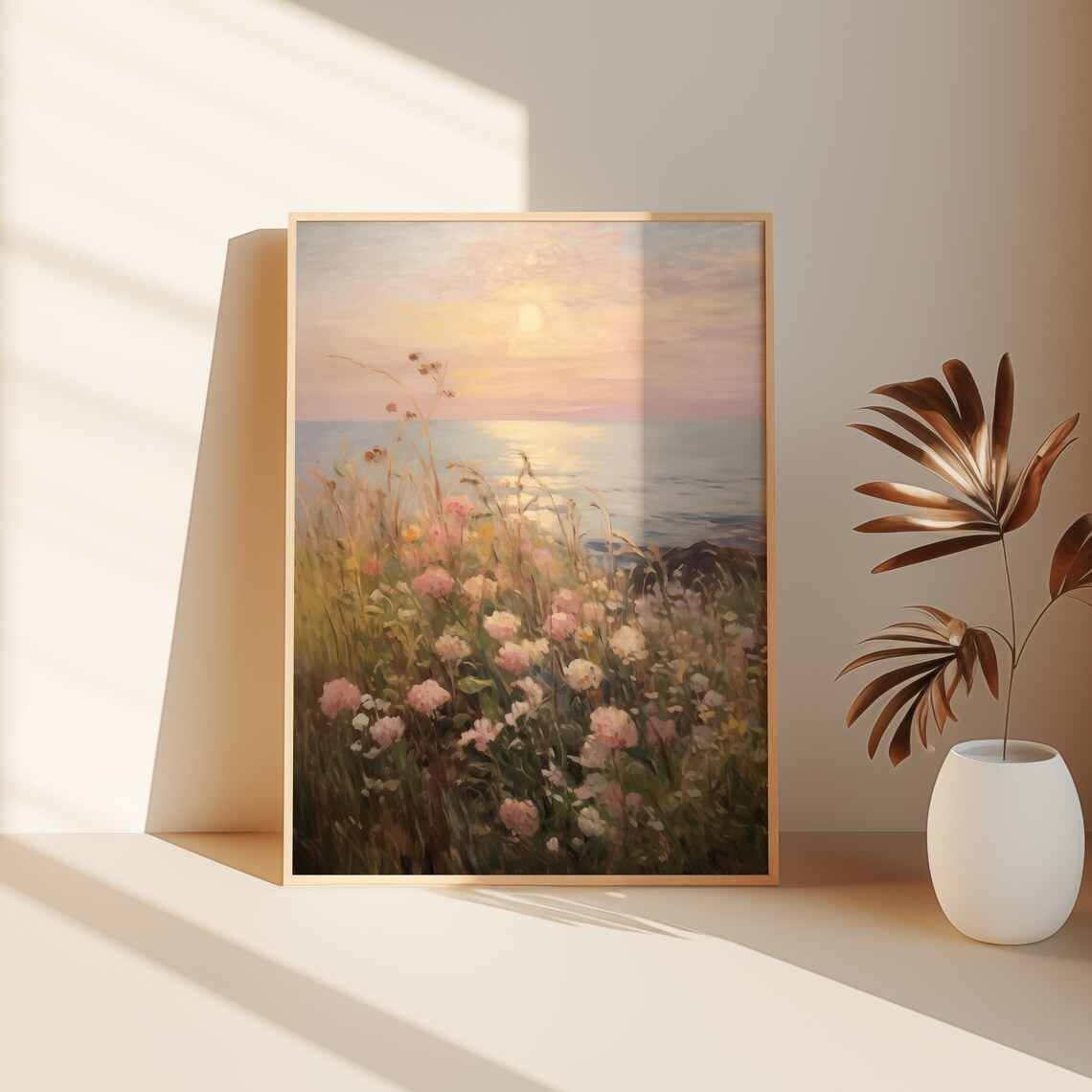 Vintage Coastal Sunset Wildflower Field Art Print - Image 3