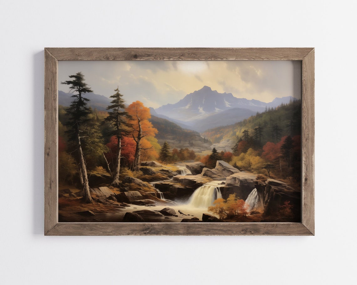 Autumn Waterfall Rocky Valley Mountain Peak Vintage Fall Poster - Image 2