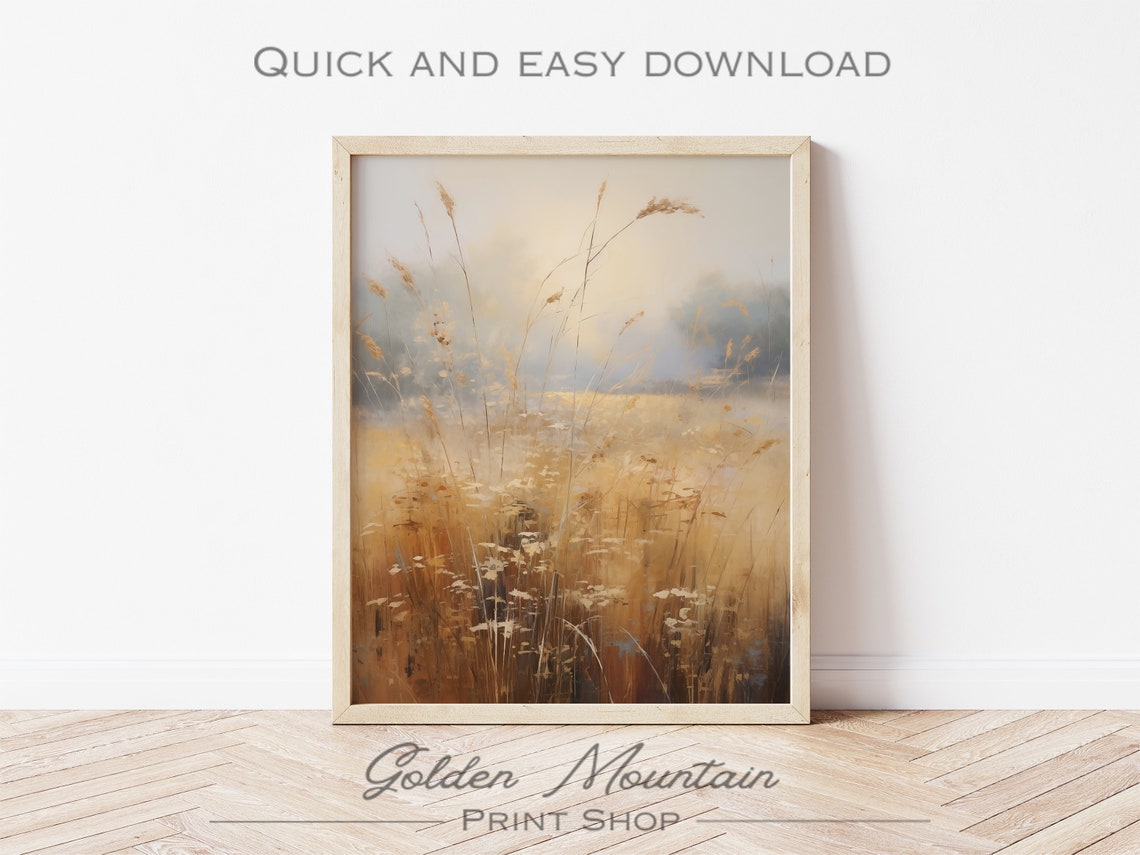Tall Golden Grasses at Sunset Meadow Impressionist Art Poster - Image 3