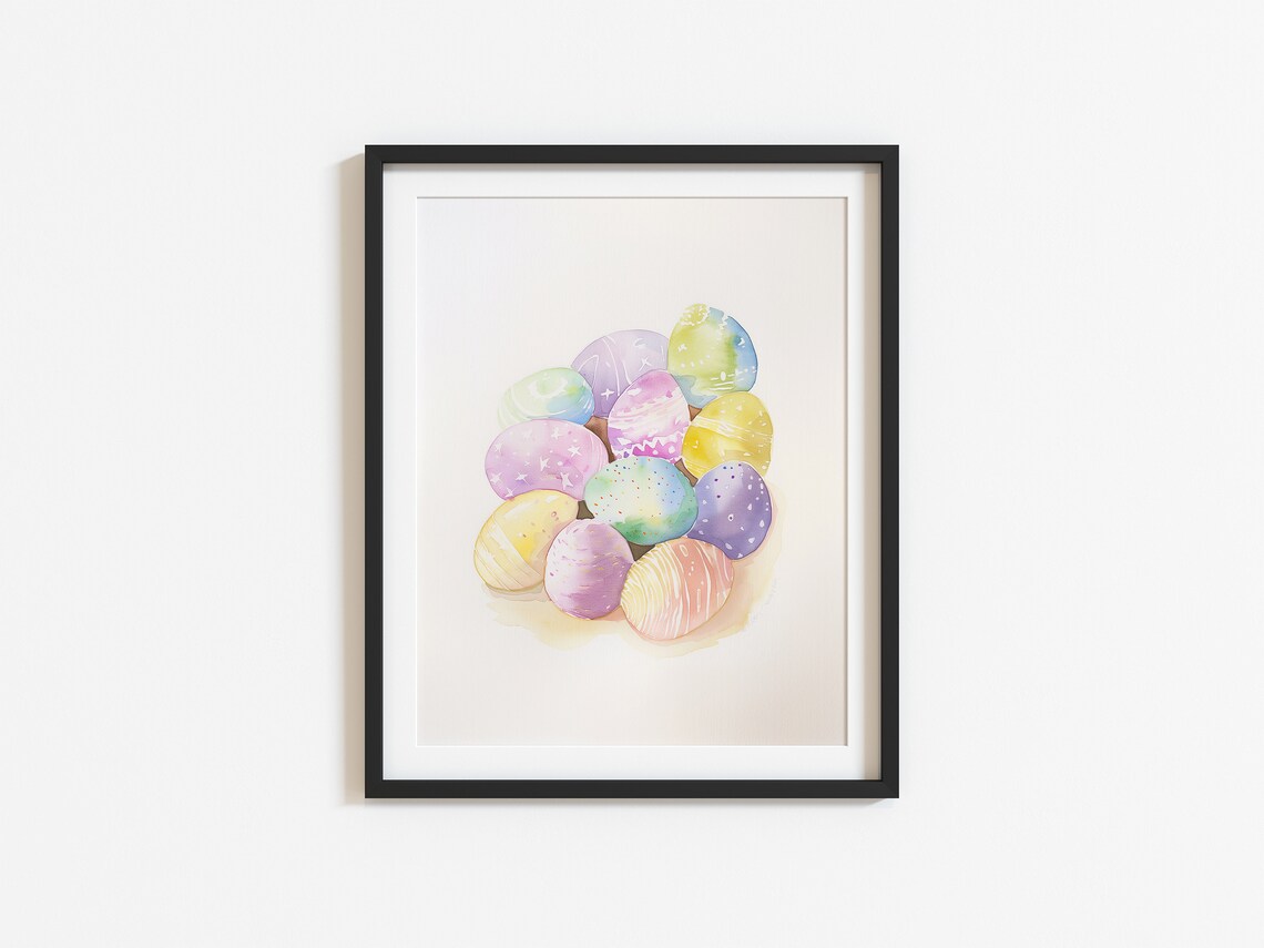 Watercolor Pastel Easter Eggs Decorated with Stars Cute Spring Nursery Poster - Image 2