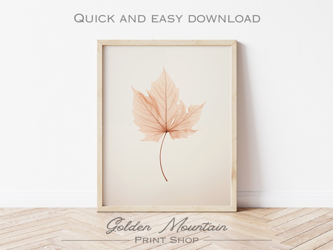 Translucent Maple Leaf On Warm Beige Minimalist Autumn Botanical Poster Art - Image 3