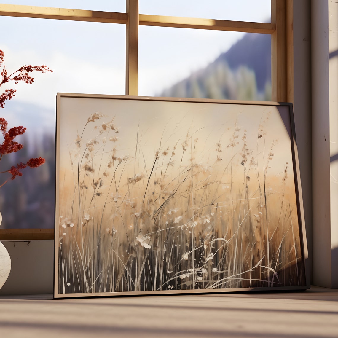 Dried Wild Grasses on Warm Beige Minimalist Botanical Poster - Image 2