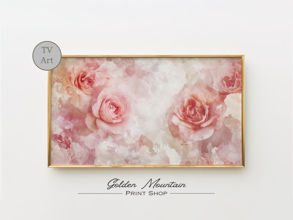 Blush Pink Roses Abstract Watercolor Soft Romantic Floral Poster