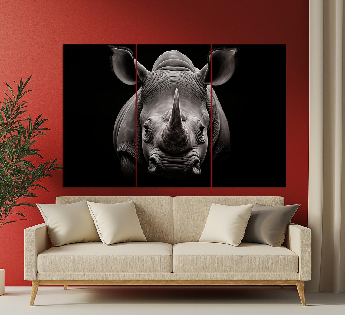 Rhinoceros Portrait Black Background Dramatic Wildlife Photography Art Poster - Image 4