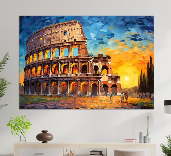 Rome Italy Colosseum at Sunset Mosaic Style Ancient Landmark Travel Poster