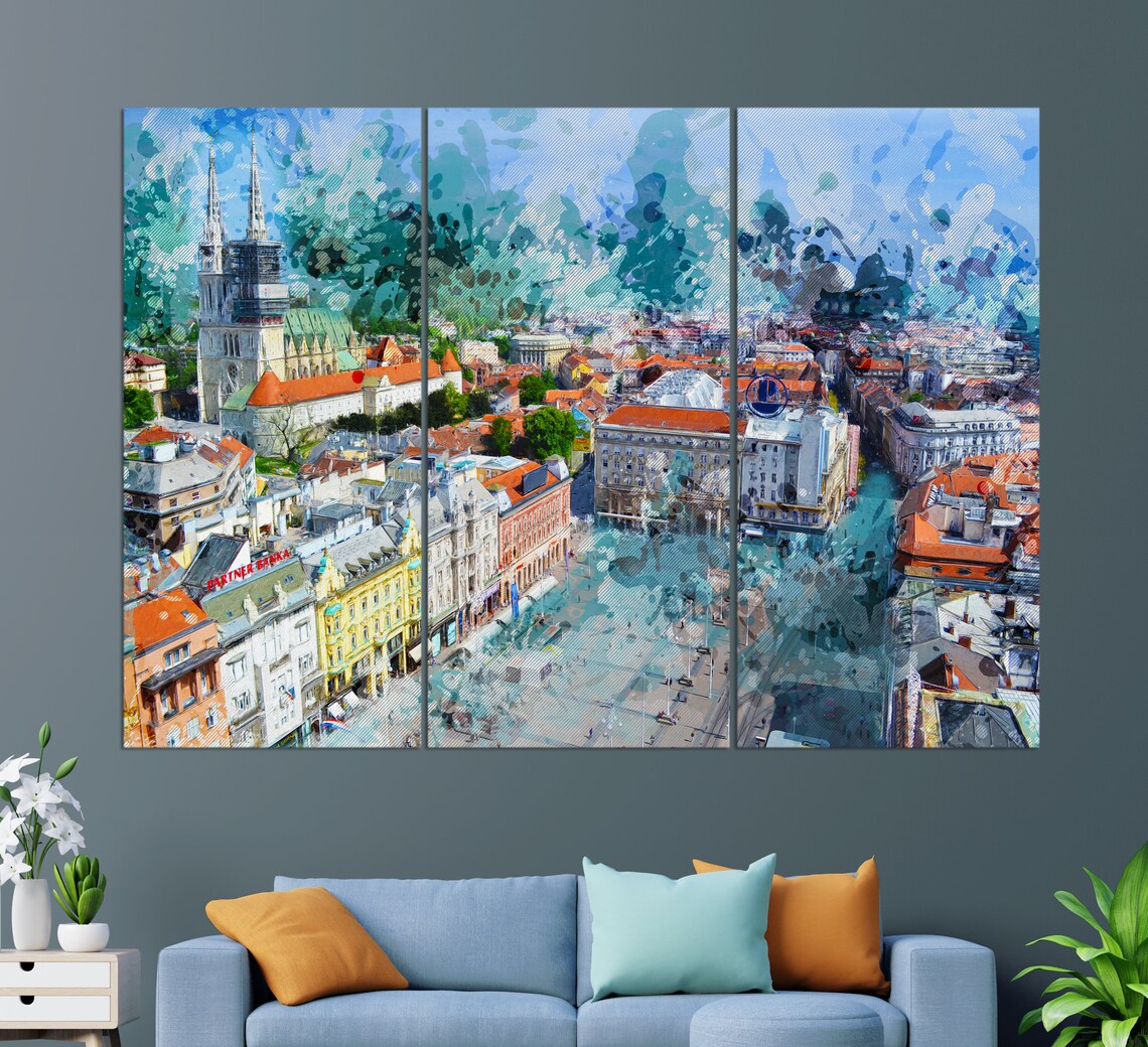 Zagreb Abstract Art Print, Croatia Travel Wall Art - Image 2