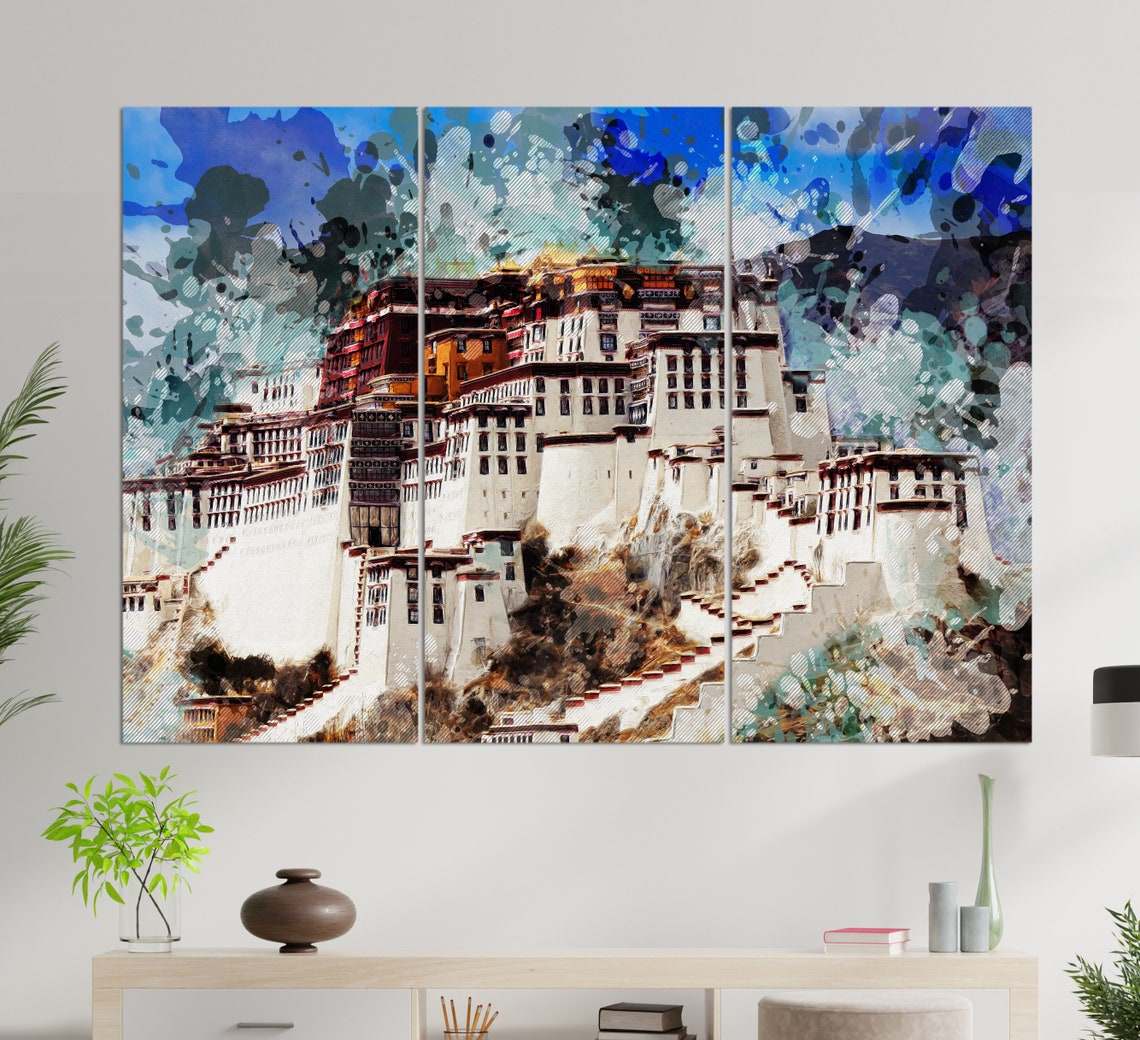 Potala Palace Lhasa Tibet China Painted Splatter Style Travel Poster - Image 3