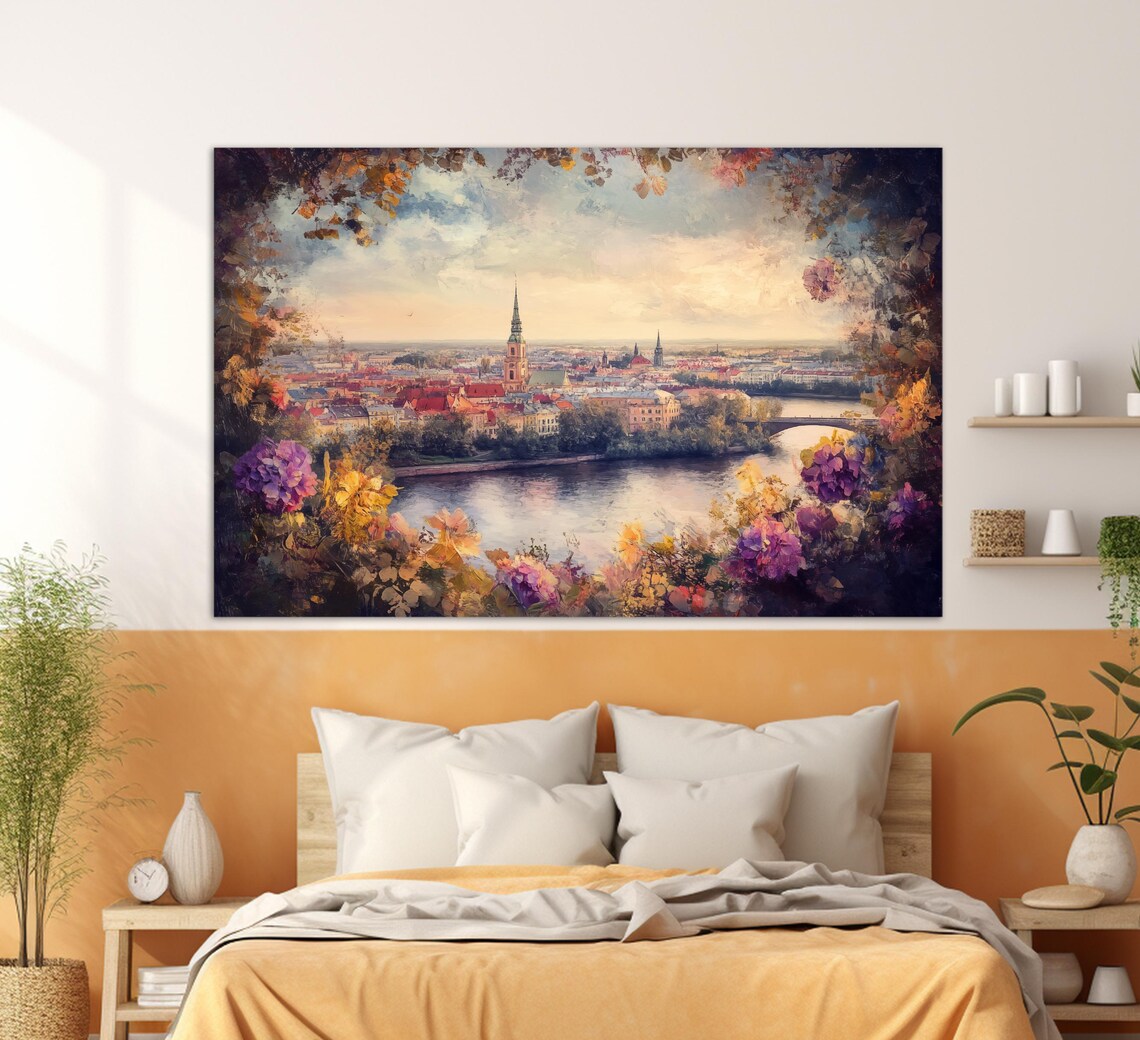 Riga Latvia River Bridge Sunset Flower Frame Old Town Travel Poster