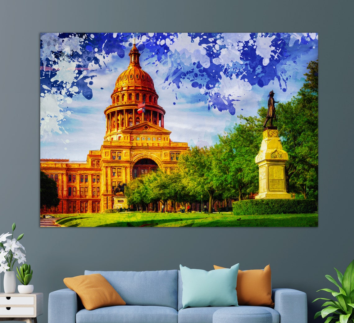 Texas State Capitol Golden Dome Austin Watercolor Abstract Poster