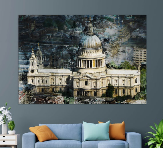 St Pauls Cathedral Print London Cathedral Painting London Wall Art Uk Cathedral Art