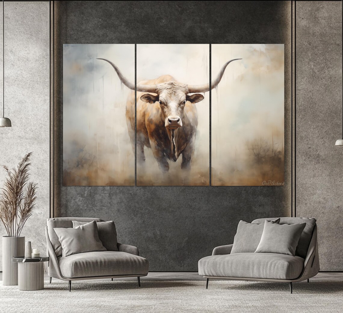 Texas Longhorn Bull Watercolor Painting Majestic Farm Ranch Art Poster - Image 3