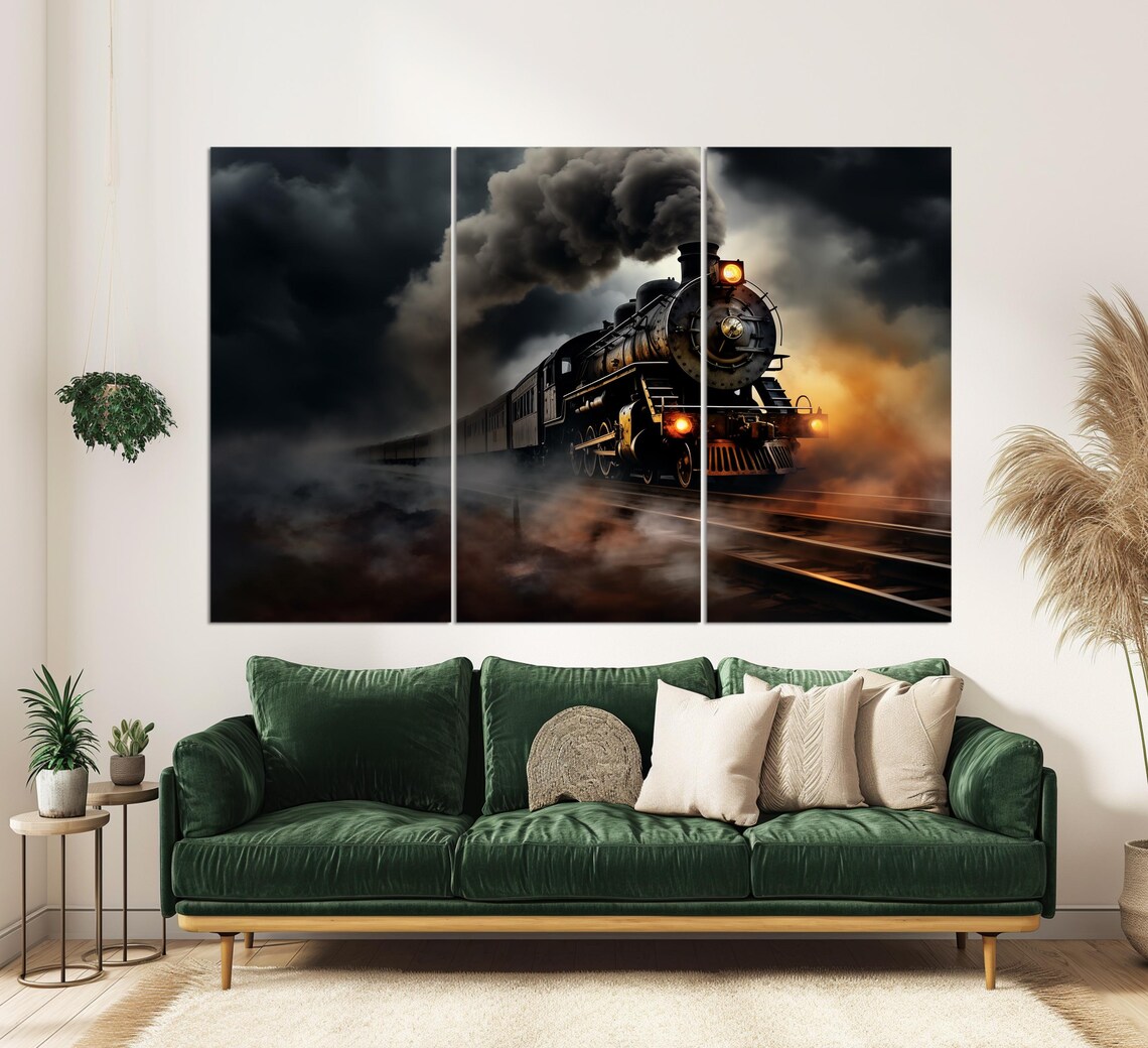 Vintage Steam Train Painting, Retro Train Art Print - Image 3