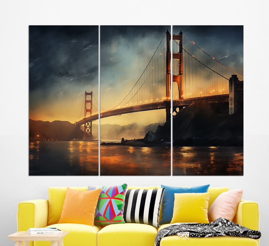 Golden Gate Bridge Stormy Dusk Glowing Lights San Francisco Poster - Image 3