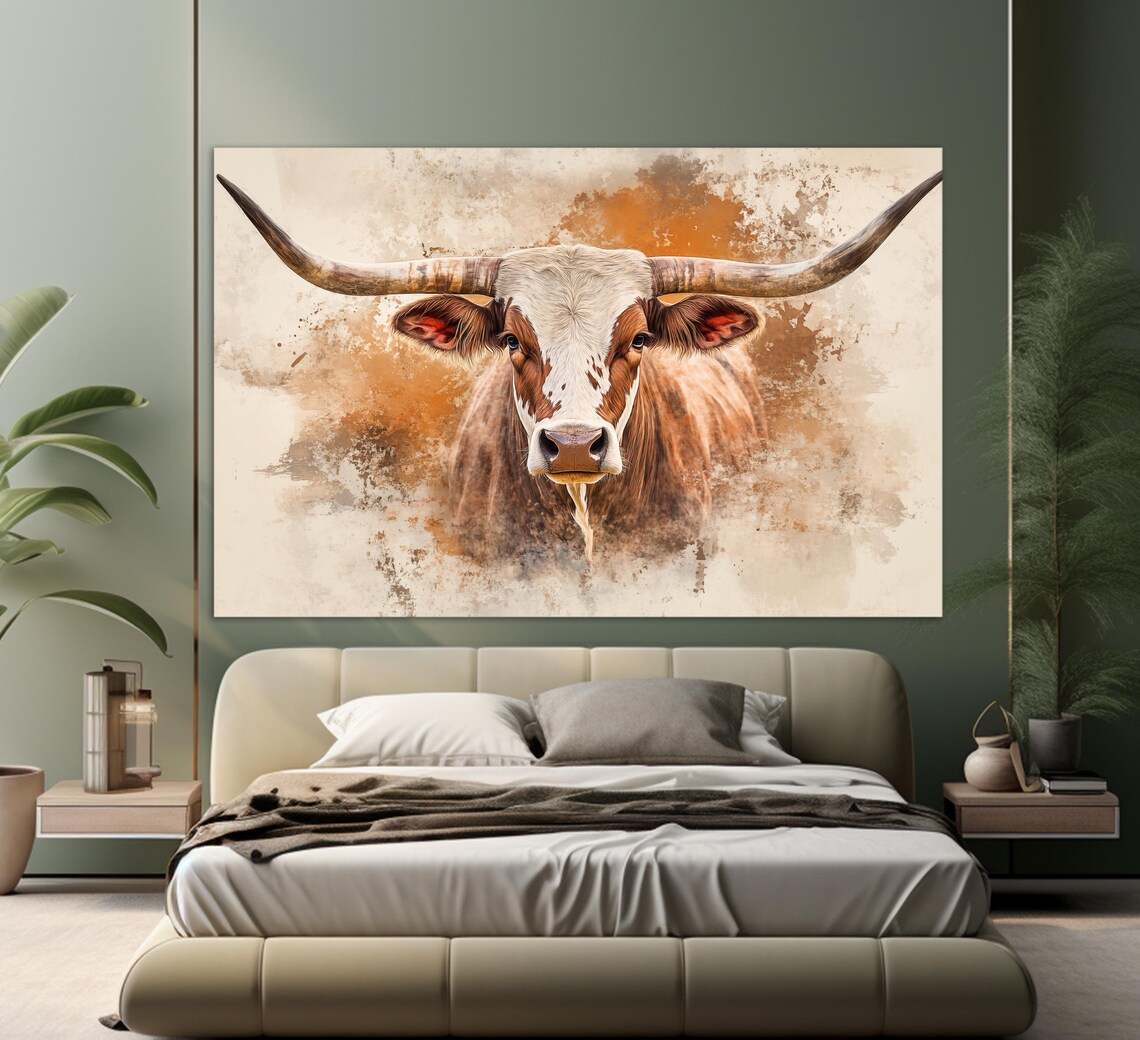 Texas Longhorn Farmhouse Wall Art Print, Rustic Texas - Image 3