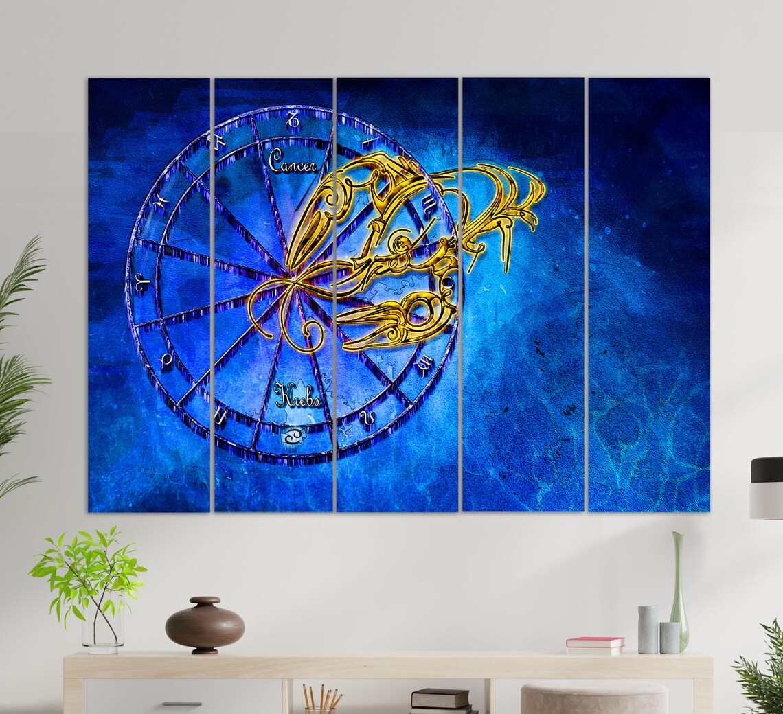Cancer Zodiac Sign Golden Crab Blue Star Wheel Astrology Wall Art Poster - Image 2
