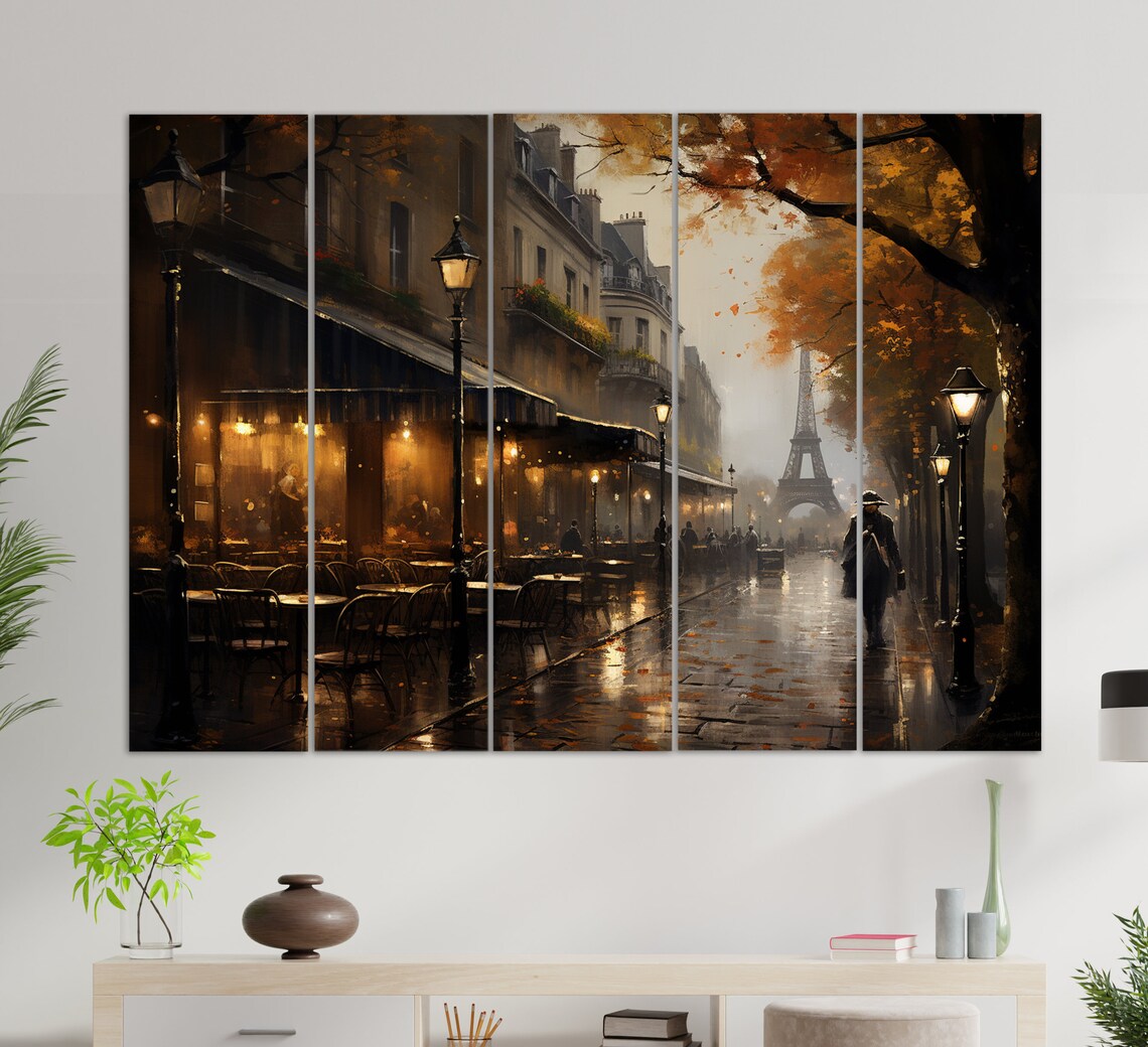 Romantic Paris Night Rainy Cafe Street Eiffel Tower Glow Travel Poster - Image 3