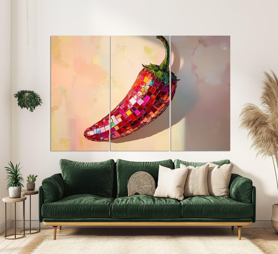 Disco Ball Mirror Tile Chili Pepper Fun Pop Art Kitchen Decor Poster - Image 3