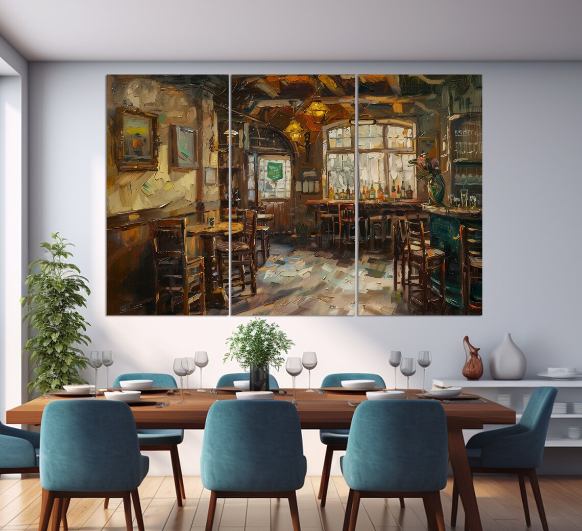 Irish Pub Interior Vintage Bar Painting Cozy Rustic Wall Art - Image 2