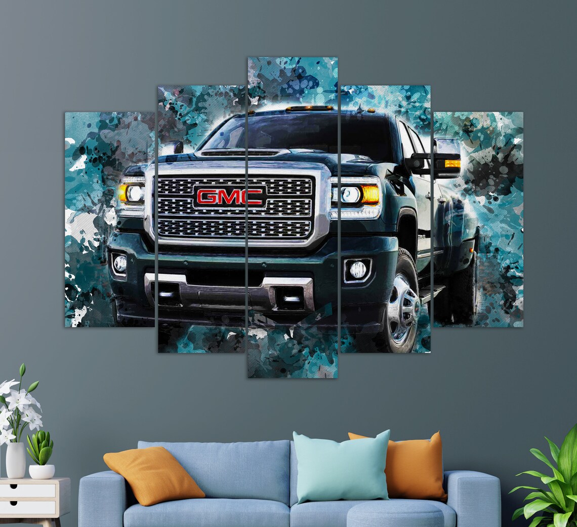 GMC Sierra Dark Green Pickup Truck Front View Painted Truck Poster - Image 3