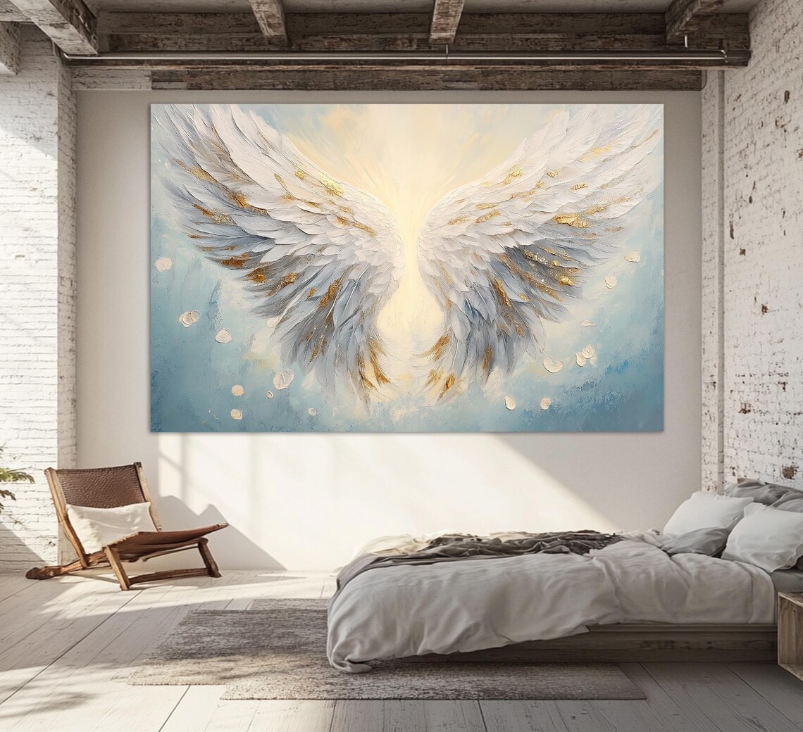 White Angel Wings Christian Religious Wall Art Print - Image 2