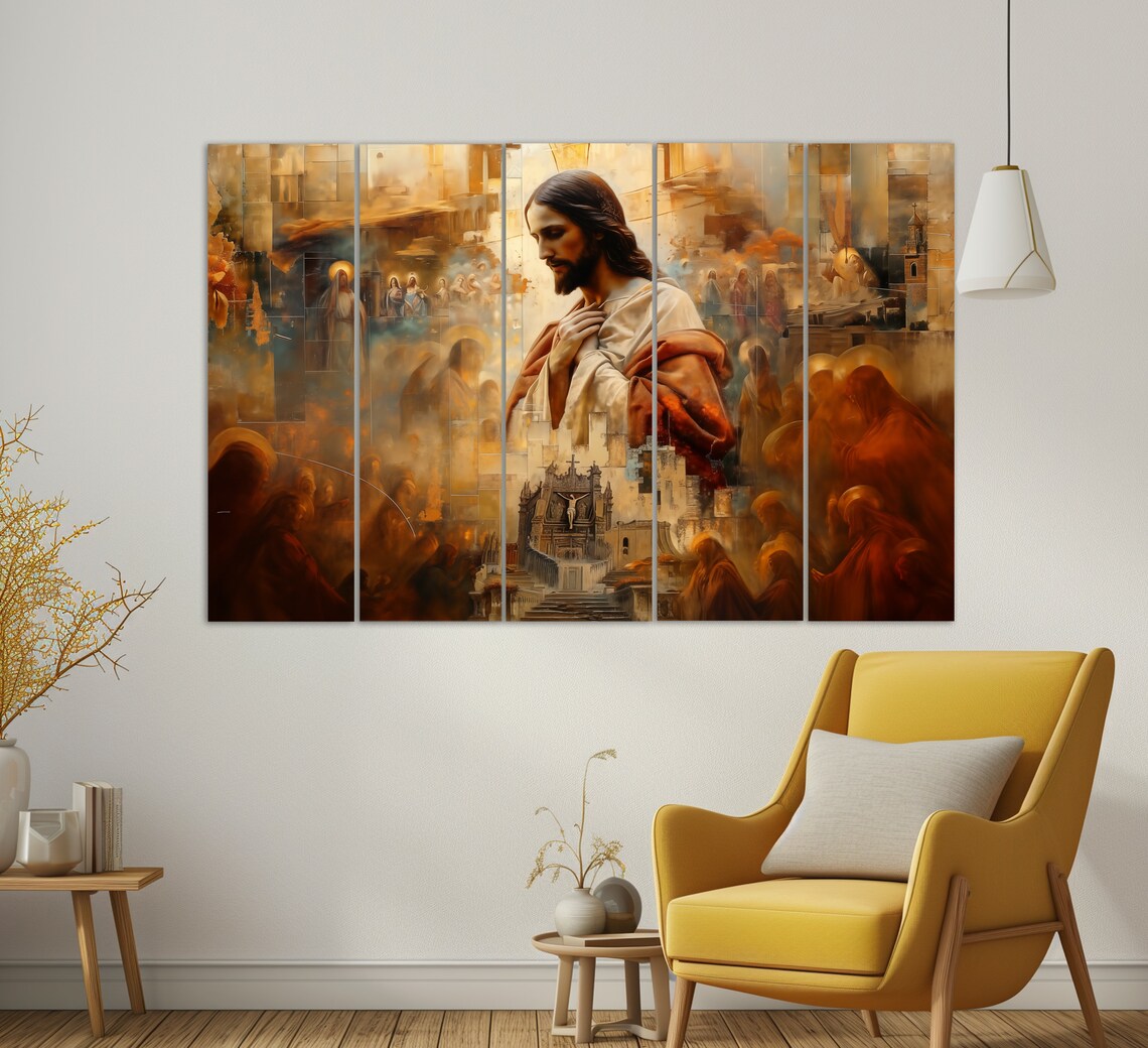 Jesus Christ Mosaic Portrait With Followers Warm Golden Wall Art - Image 4