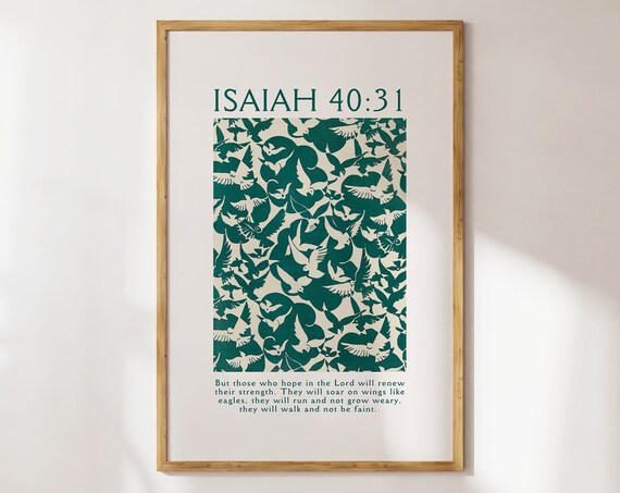 Isaiah 40 Wings Like Eagles Green Bird Pattern Scripture Poster