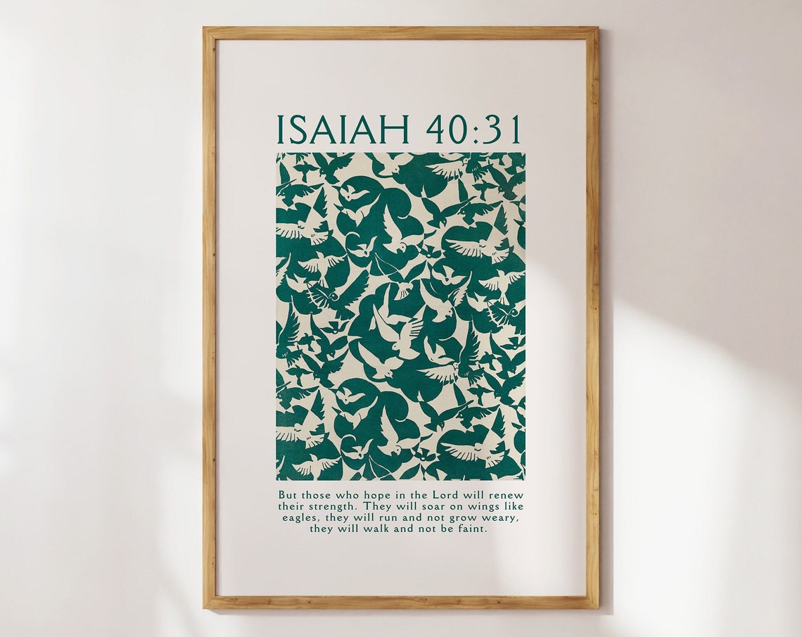 Isaiah 40 Wings Like Eagles Green Bird Pattern Scripture Poster