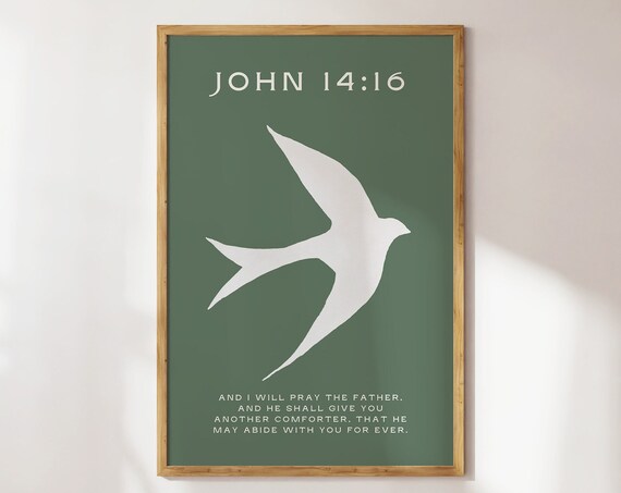 John 14 Another Comforter Sage Green Dove Christian Scripture Poster
