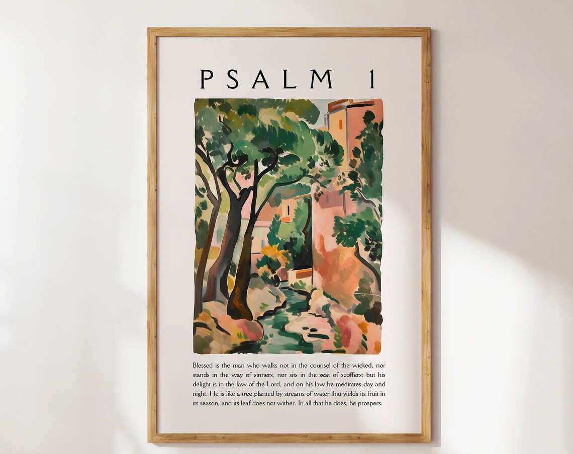 Psalm 1 Vintage Christian Wall Art Matisse Print Sage Green Wall Art Bible Verse Scripture Gift For Her Decor